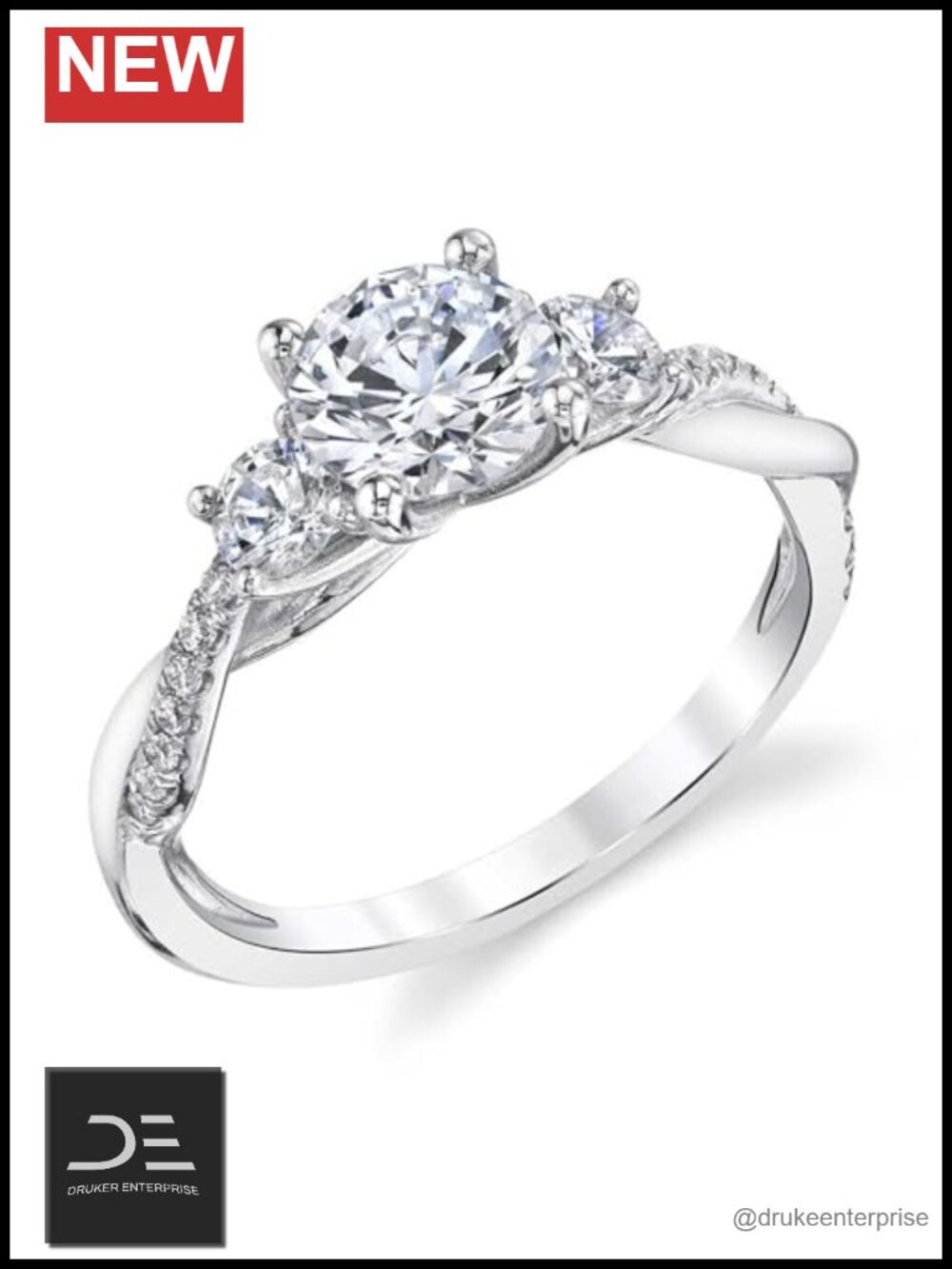 1.48ct Three Stone Moissanite Engagement Ring Platinum Plated Silver